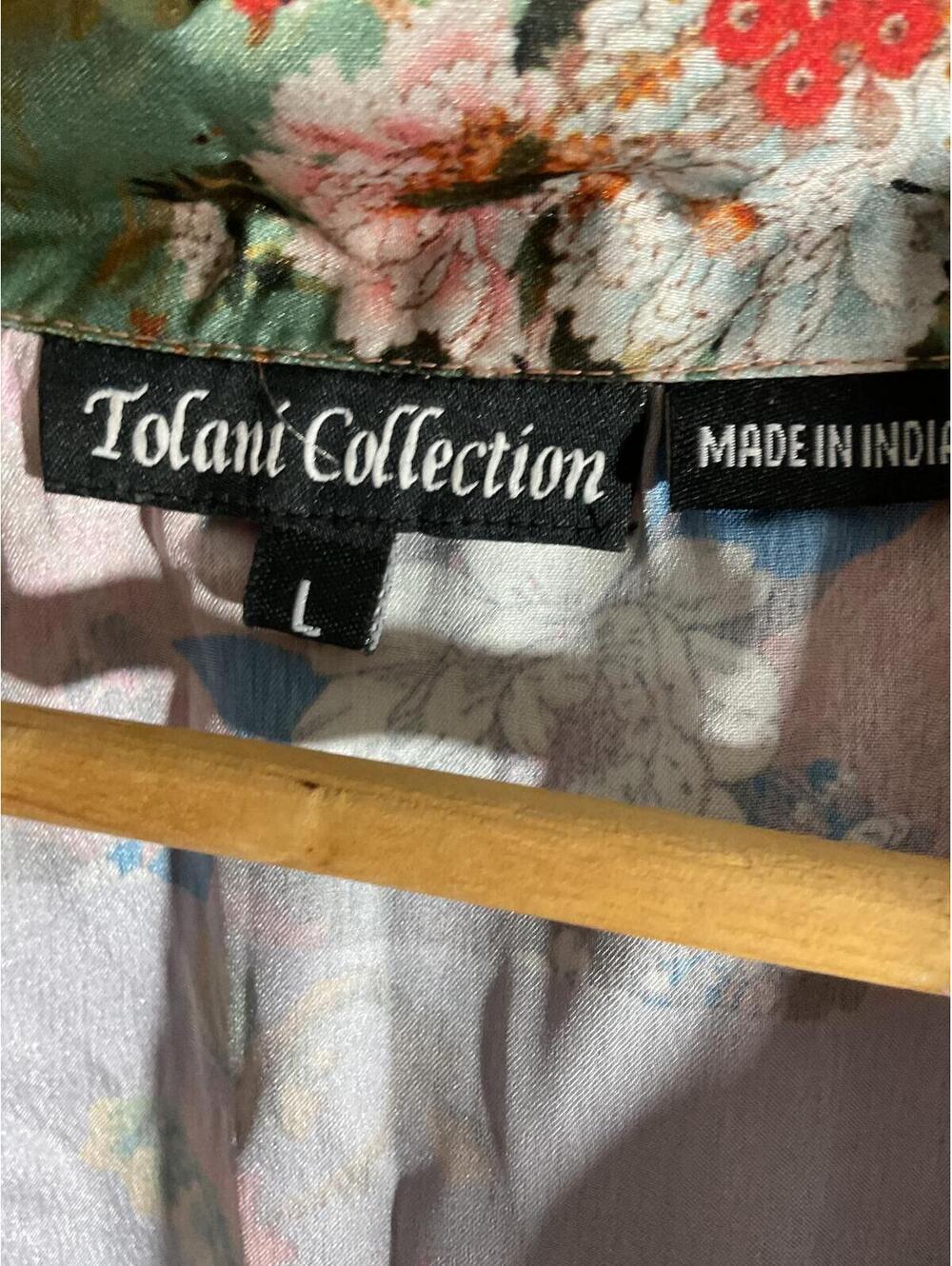 Tolani Collection Patchwork Floral Pajama Set Satin Shirt & Pants Size L - Picture 4 of 12